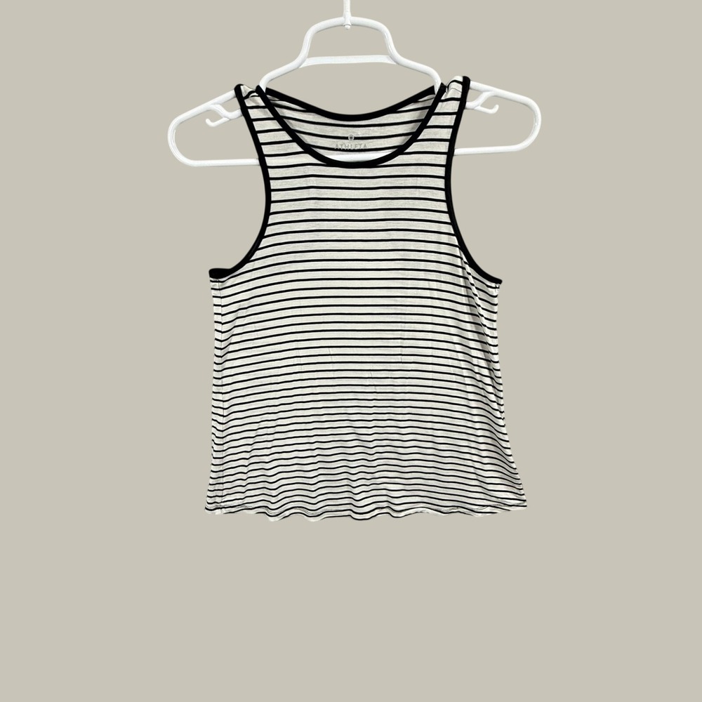Athleta Women Black White Striped Silk Lyocell Racerback Tank Top XXS